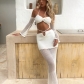 Two piece set of chest wrapped sleeve top, lace up hollow out buttocks wrapped skirt S2086