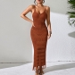 Slim fitting fringe beach skirt sleeveless knitted V-neck dress HL10146
