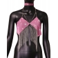Single shoulder leopard print hanging neck short sequin suspender metal vest LBZ2048