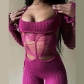 Open back low neck mesh jacquard high waisted long pants with tight fitting jumpsuit W24S42699