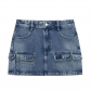 Personalized pocket embellishments high waisted workwear denim skirt L716049176308